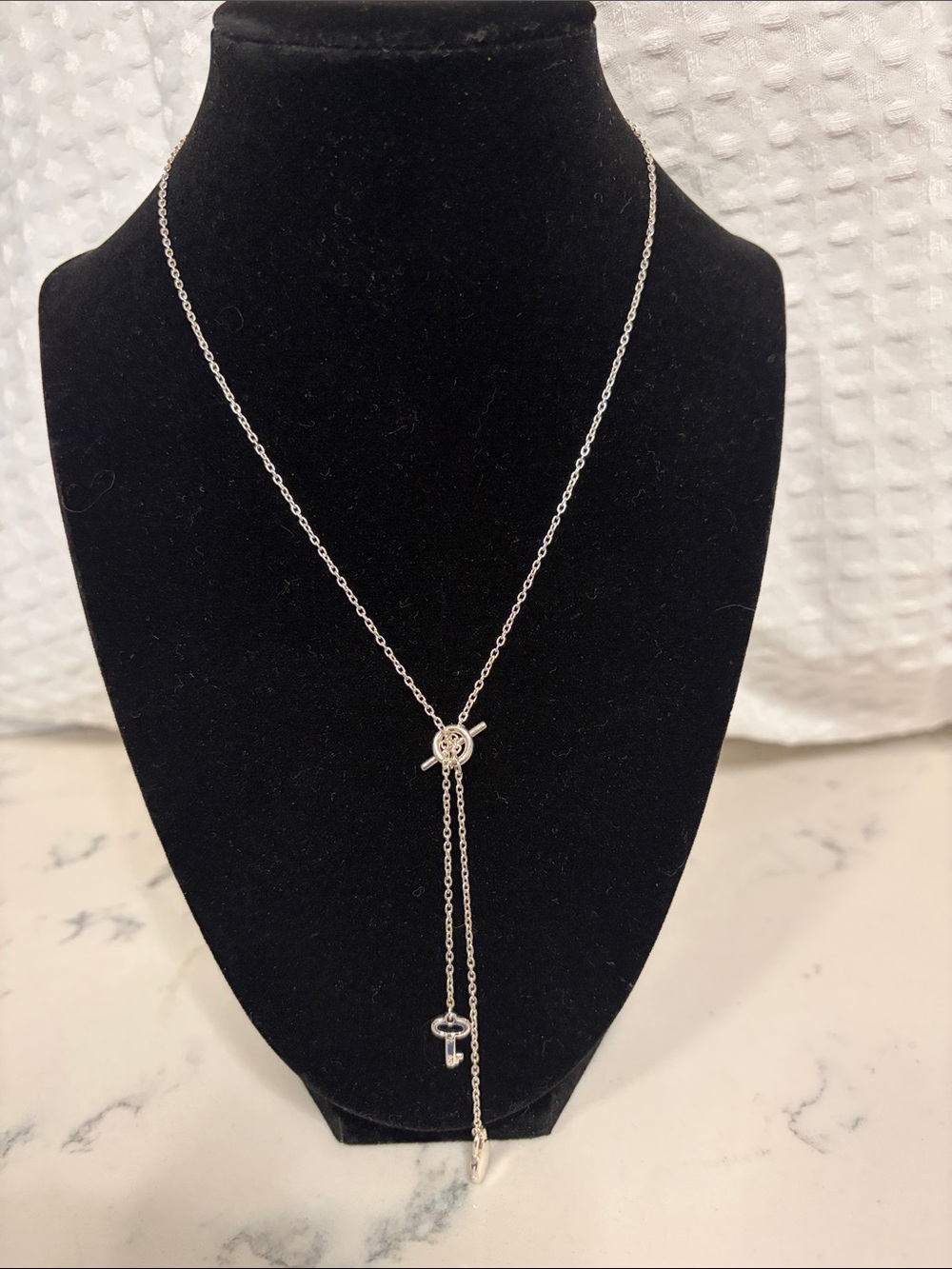 New Ralph Lauren Silver Lariat Necklace with Toggle and Key